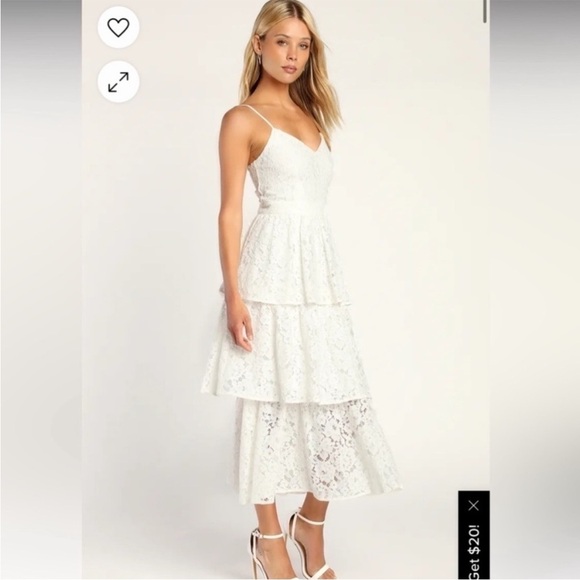Lulus White Love In Layers Lace Tiered V Neck Midi Dress - Picture 1 of 8